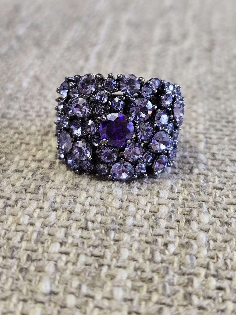 Purple Crystal Rhinestone Dome Statement Ring - Women Jewelry
